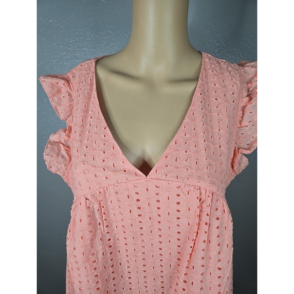 Bloomchic Women's Peach Eyelet Ruffle Sleeve Pocket Dress Size 10 NWT - Picture 2 of 6